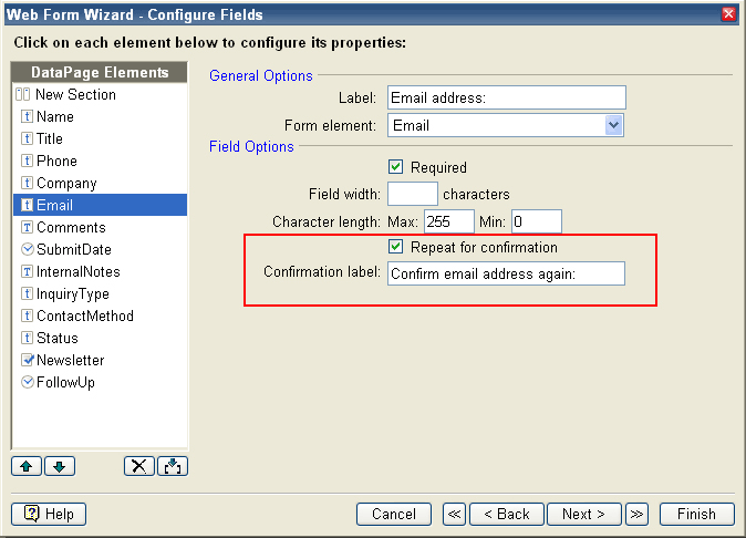 Repeat Email Fields to Prevent Misspellings example