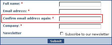 Repeat Email Fields to Prevent Misspellings Repeat Email Fields to Prevent Misspellings example