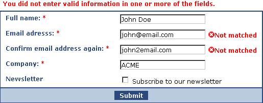 Repeat Email Fields to Prevent Misspellings Repeat Email Fields to Prevent Misspellings example