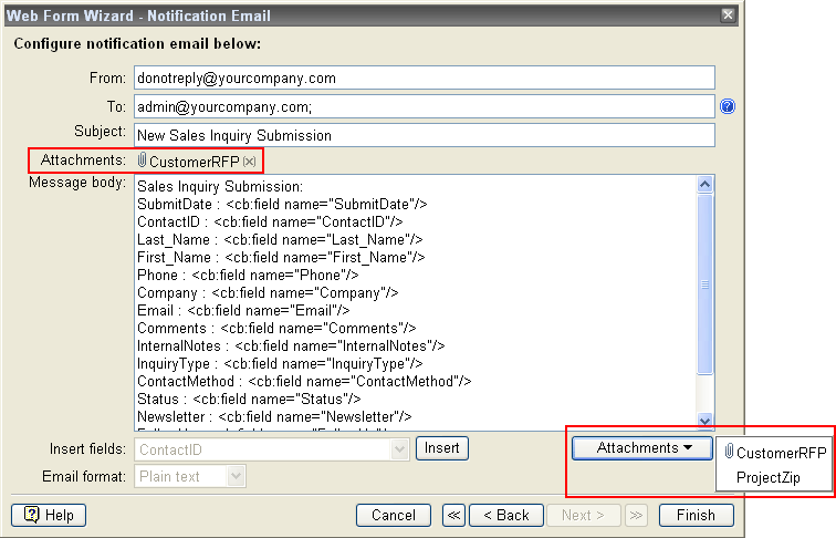 File Attachments in Automatic Emails File Attachments in Automatic Emails example
