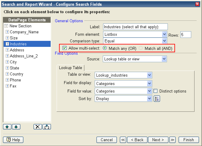 Multi-Select Listbox in Search example