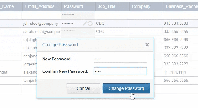 Screenshot of a pop-up notification for “Change Password” where users can enter their input.