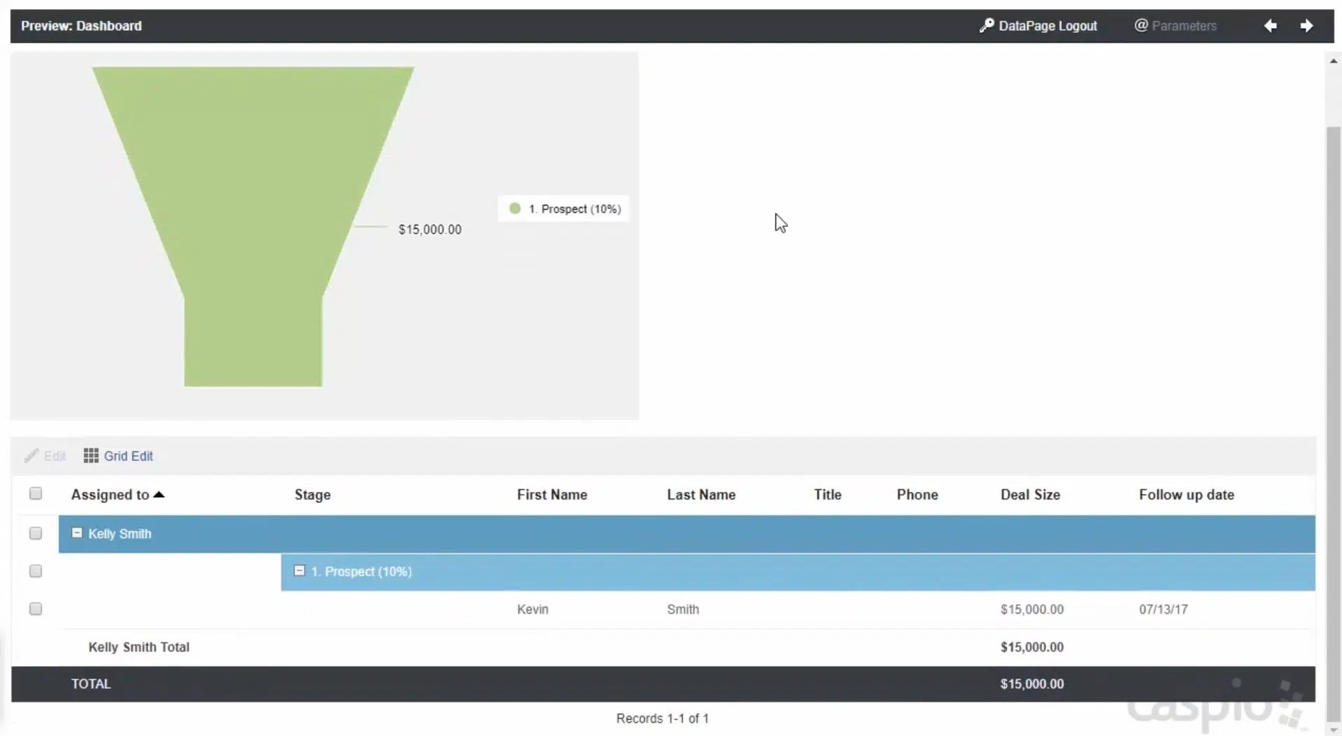 Screenshot of a preview of the sample dashboard. It displays a graph and a table.