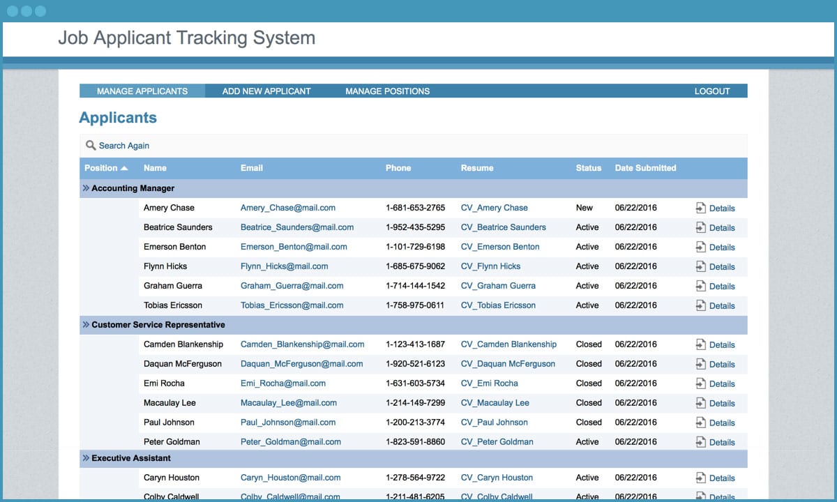 Applicant Tracking System Free Template Caspio