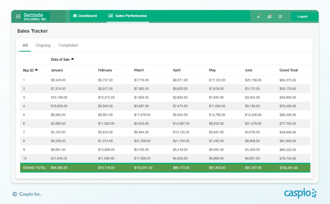 Caspio's pivot table let's you manipulate data similar to Excel.