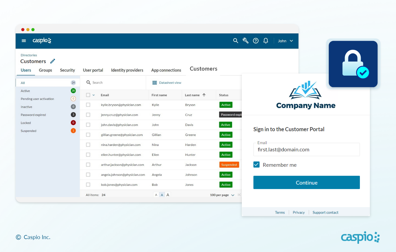 Caspio Directories screen where you can manage user access to your apps