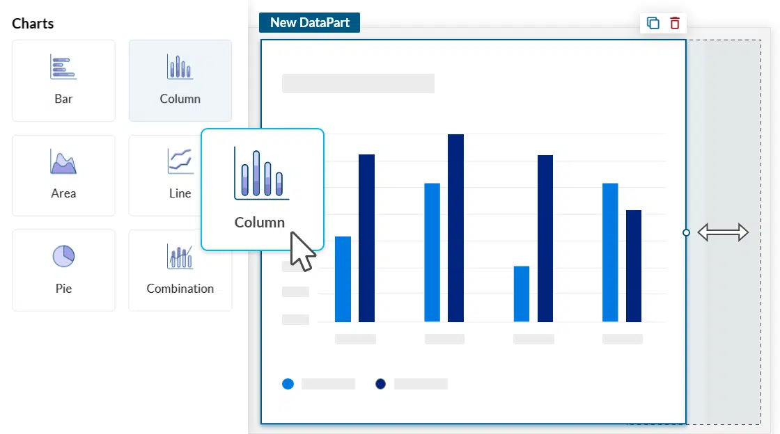 Illustration of Flex's drag-and-drop visual app builder interface.