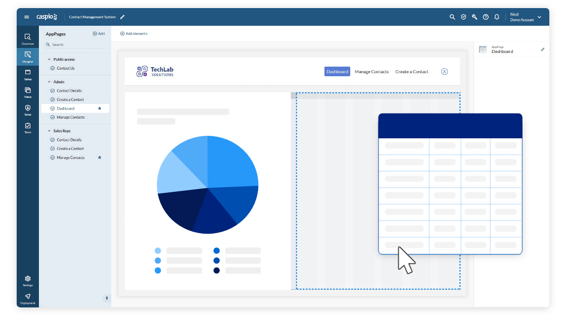 Illustration of Flex's modular DataParts for building forms and reports.