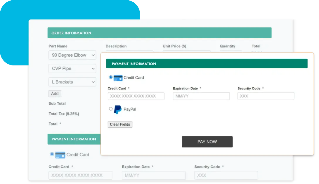Custom finance management software interface showing order details and secure payment processing, built for flexible, compliant financial workflows
