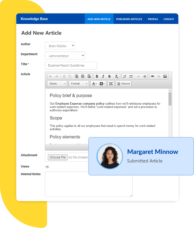 Internal article for expense reporting