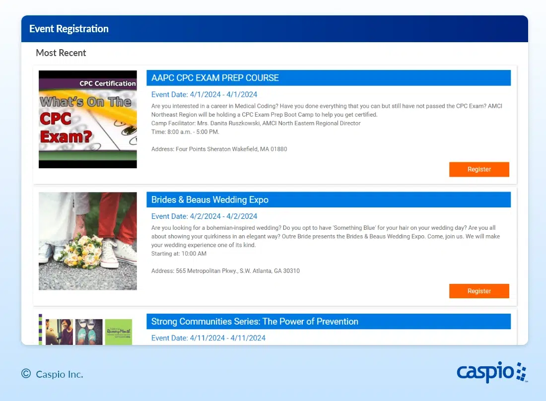 Caspio Events Registration application