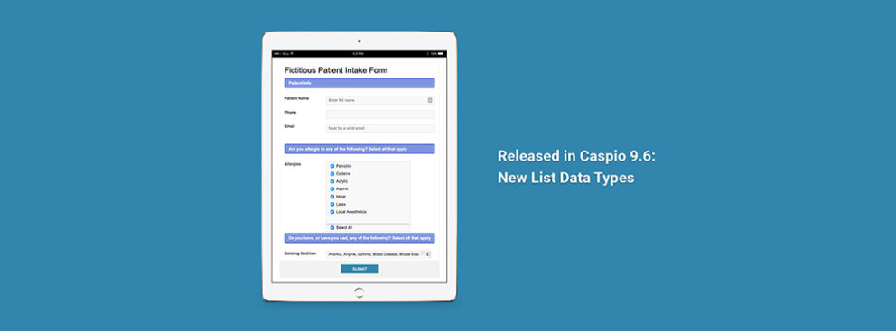 Caspio 9.6 Release: List Data Types