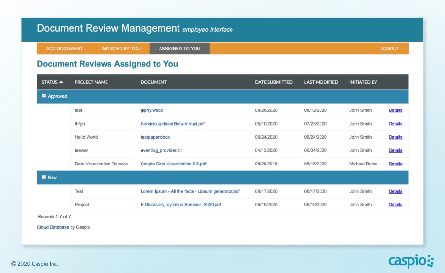 Caspio's Ready-to-Use Document Review Management App