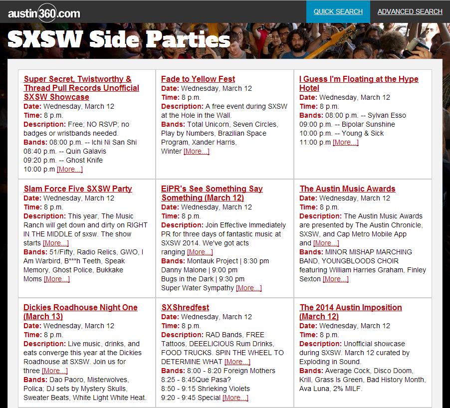 SXSW Side Party Results Page