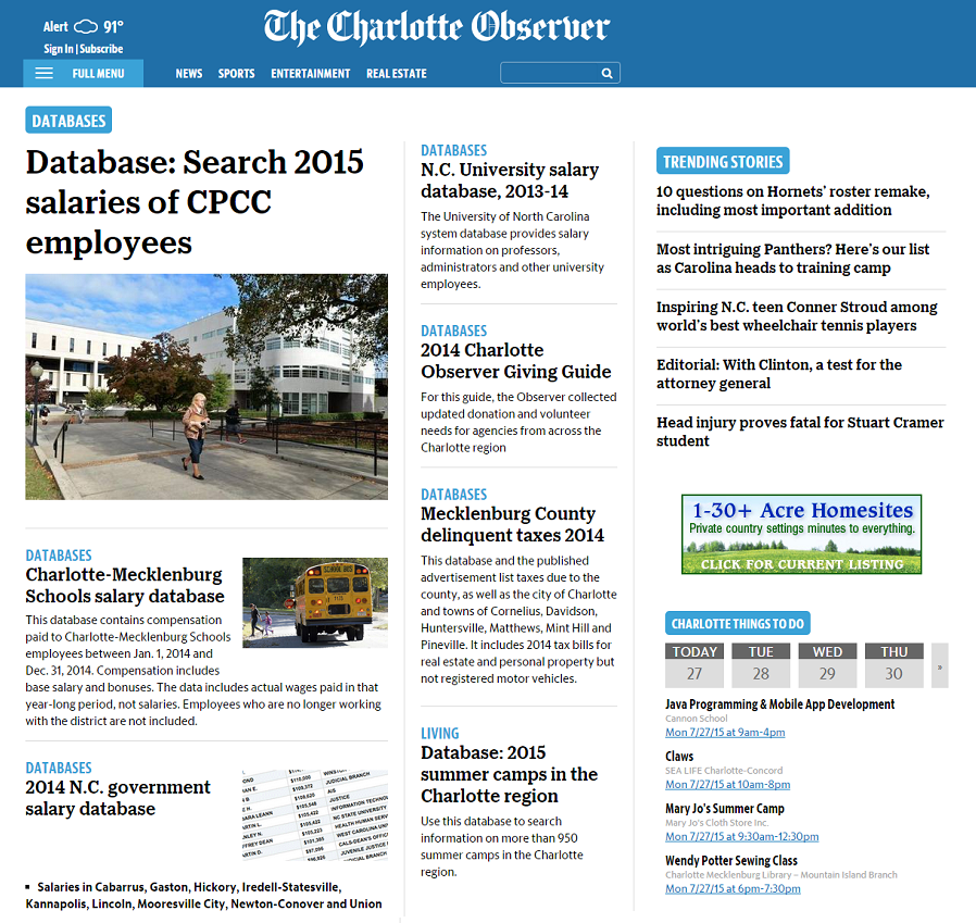 The Charlotte Observer, Visual Database Galleries