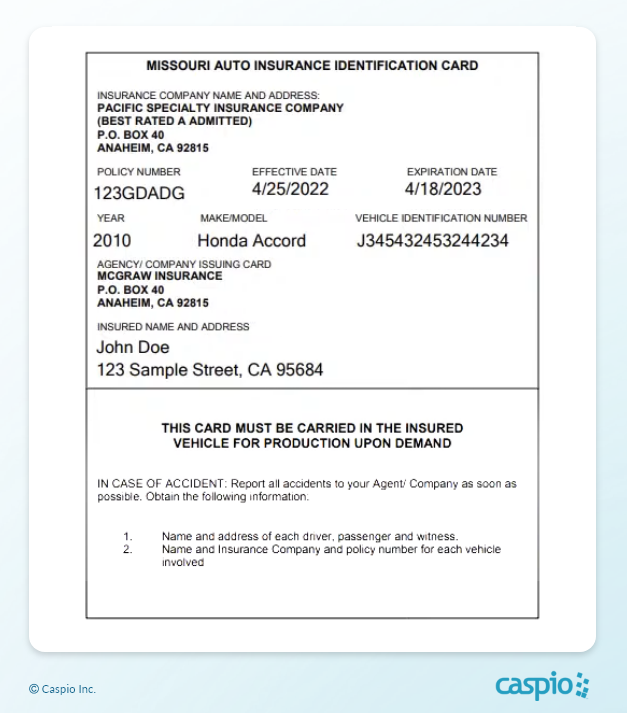 Auto insurance ID PDF sample