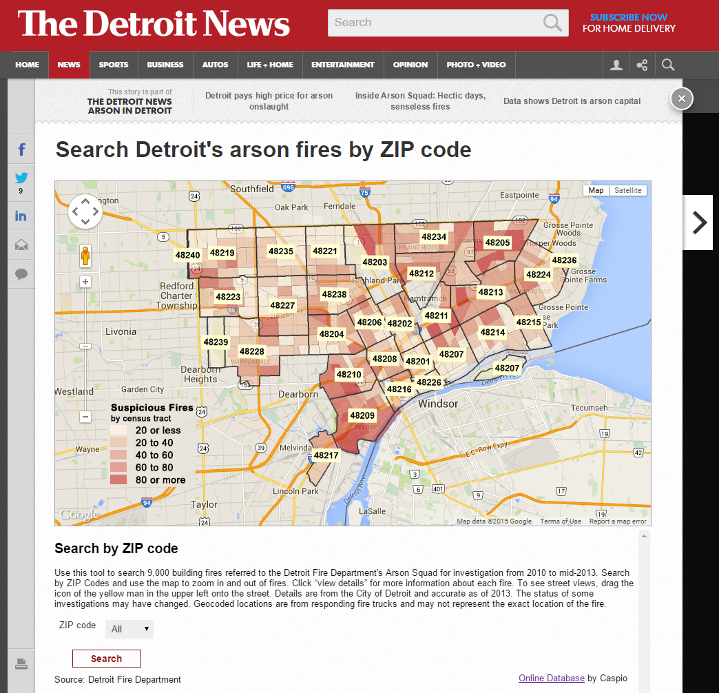 Data journalism: Detroit arson database Google Maps integration